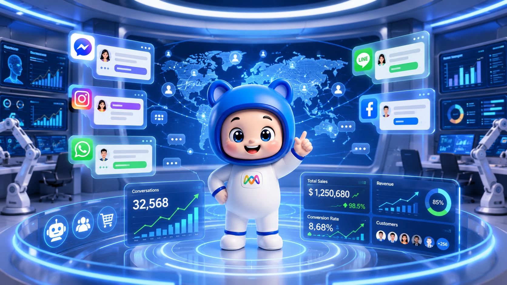 AI Agent quản lý hội thoại đa kênh, tự động hóa bán hàng và tăng tỷ lệ chuyển đổi trên mạng xã hội.